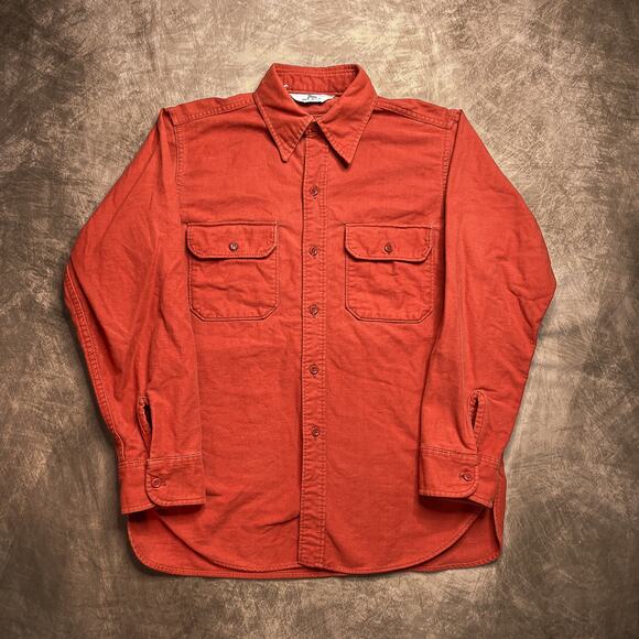 Vintage 80s Woolrich Work Shirt Jacket Orange Long Sleeve Men's Large Outdoor - Picture 6 of 6